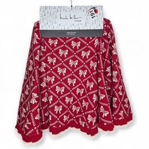 Nicole Miller Red Ribbon Bows Knit Christmas Tree Skirt 50 Inch NWT